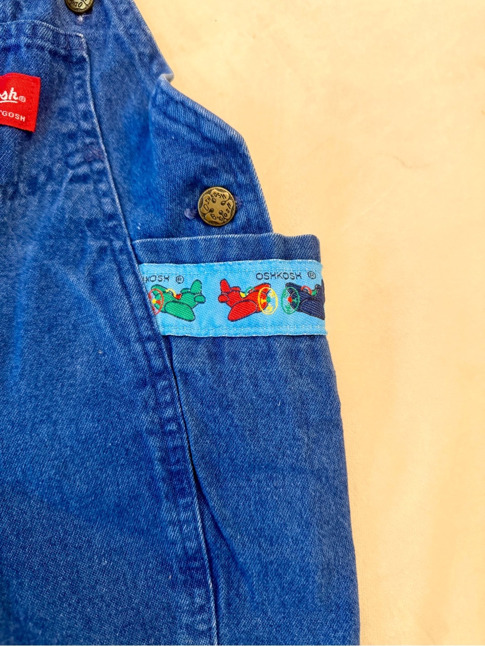 Vintage! OshKosh B’Gosh Denim Baby Overalls with Airplane Trim, sz 6-9months - Picture 3 of 12